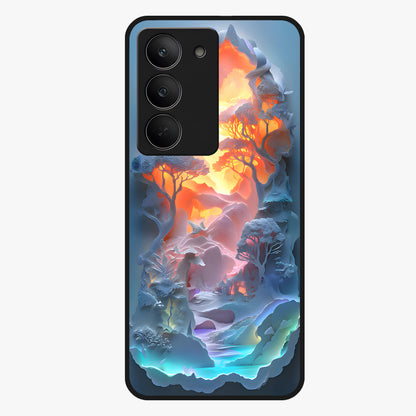 Glow Forest Portal Glass Case showing flat back view with glowing forest portal artwork and glossy glass finish.