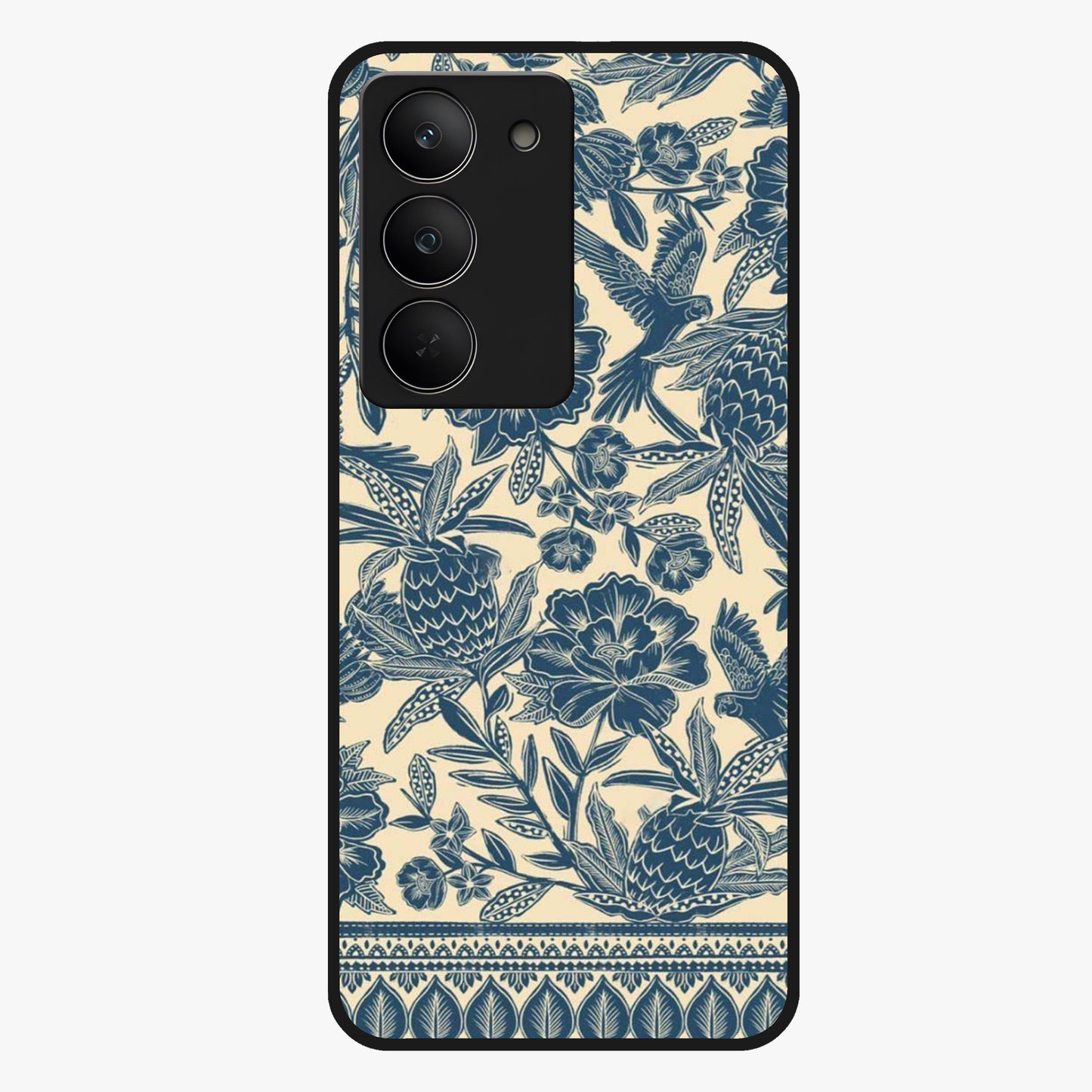 Heirloom Wild Bloom Glass Case showing flat back view with vintage inspired wild flower artwork and glossy glass finish.