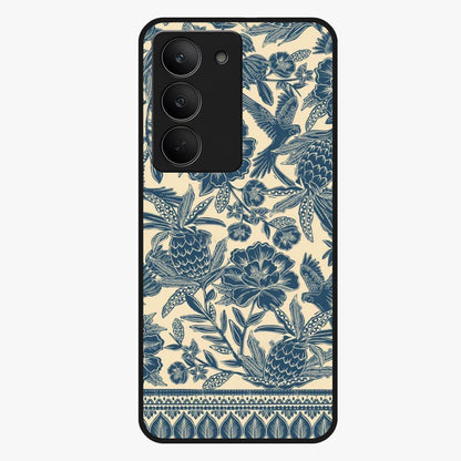 Heirloom Wild Bloom Glass Case showing flat back view with vintage inspired wild flower artwork and glossy glass finish.