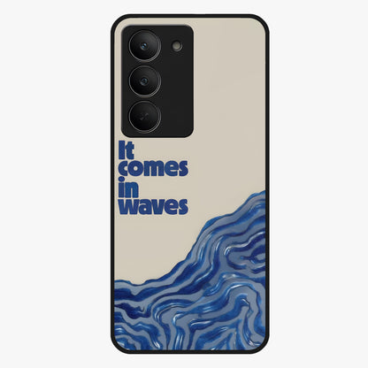 It Comes In Waves Quote Glass Case showing flat back view with inspirational wave themed quote artwork and glossy glass finish.