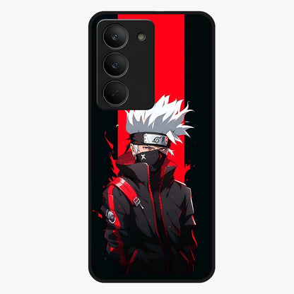 Kakashi Scarlet Shadow Glass Case showing flat back view with powerful anime ninja artwork and glossy glass finish.