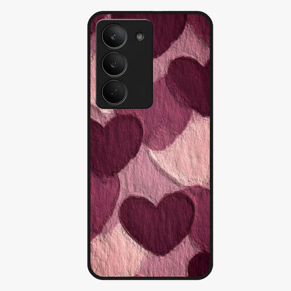 Layered Paper Hearts Glass Case showing flat back view with layered paper heart artwork and glossy glass finish.