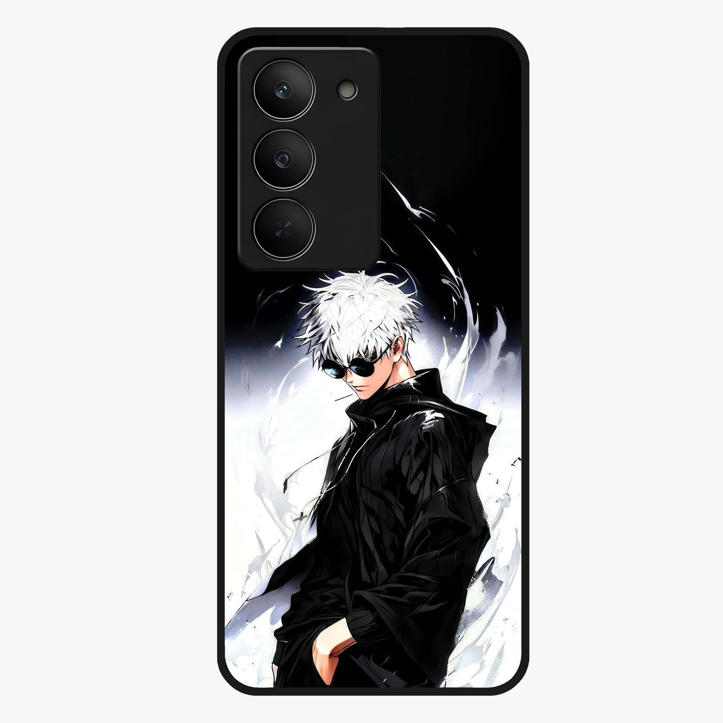 Limitless Shadow King Glass Case showing flat back view with powerful shadow warrior artwork and glossy glass finish.