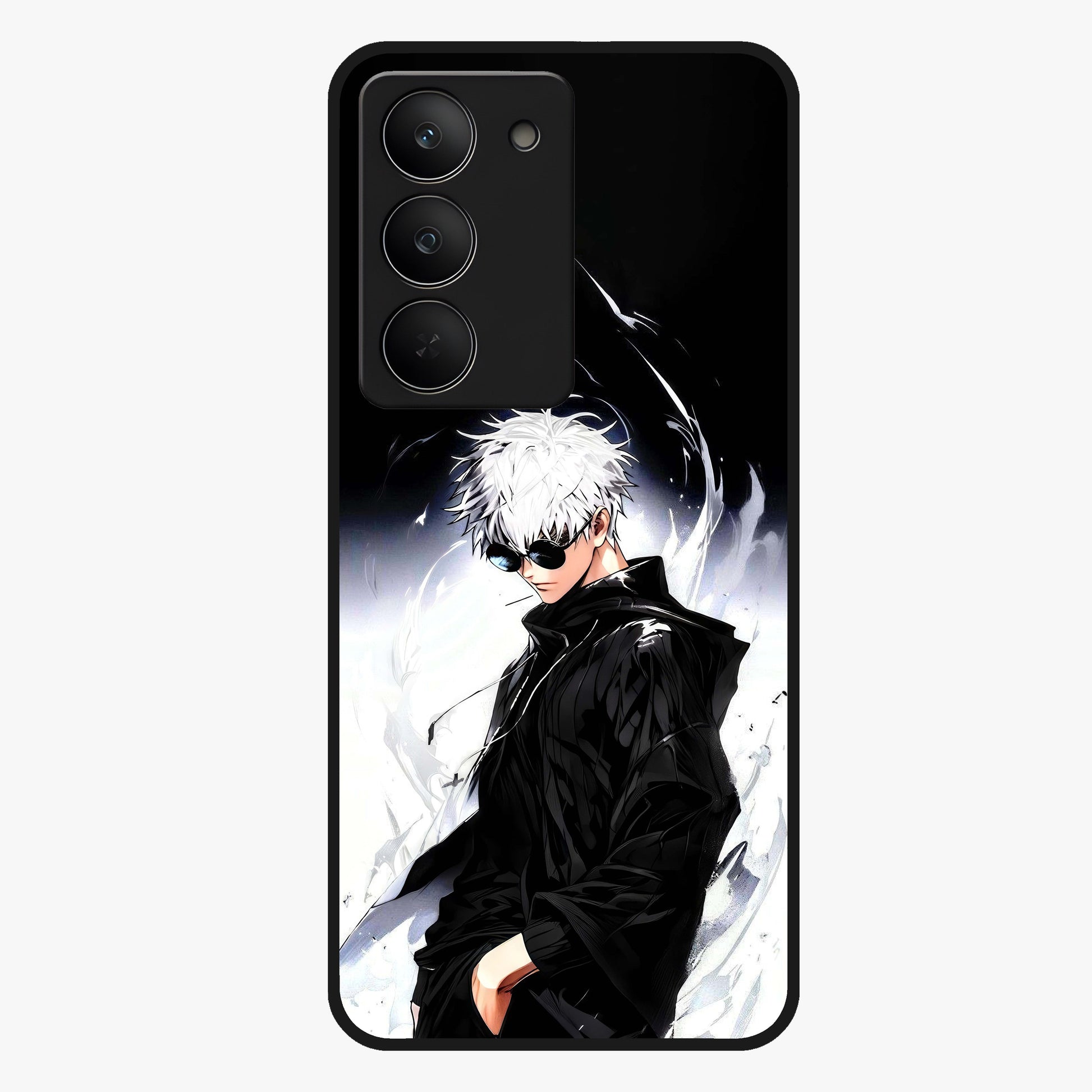 Limitless Shadow King Glass Case showing flat back view with powerful shadow warrior artwork and glossy glass finish.
