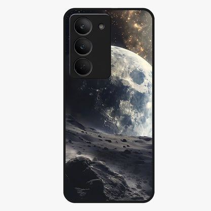 Lunar Horizon Glow Glass Case showing flat back view with glowing moon horizon artwork and glossy glass finish.
