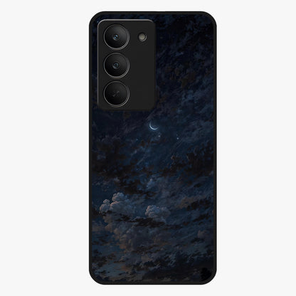 Lunar Veil Silence Glass Case showing flat back view with mystical moon veil artwork and glossy glass finish.
