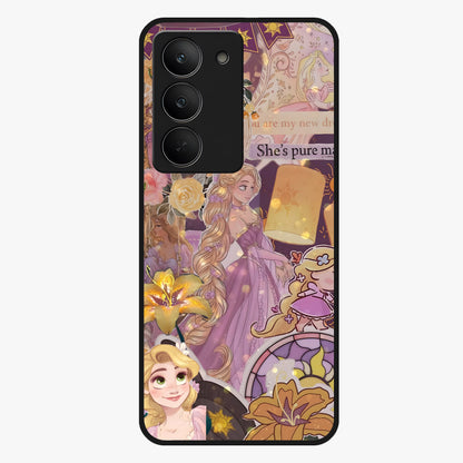 Magical Tangled Dream Glass Case showing flat back view with dreamy tangled artwork and glossy glass finish.