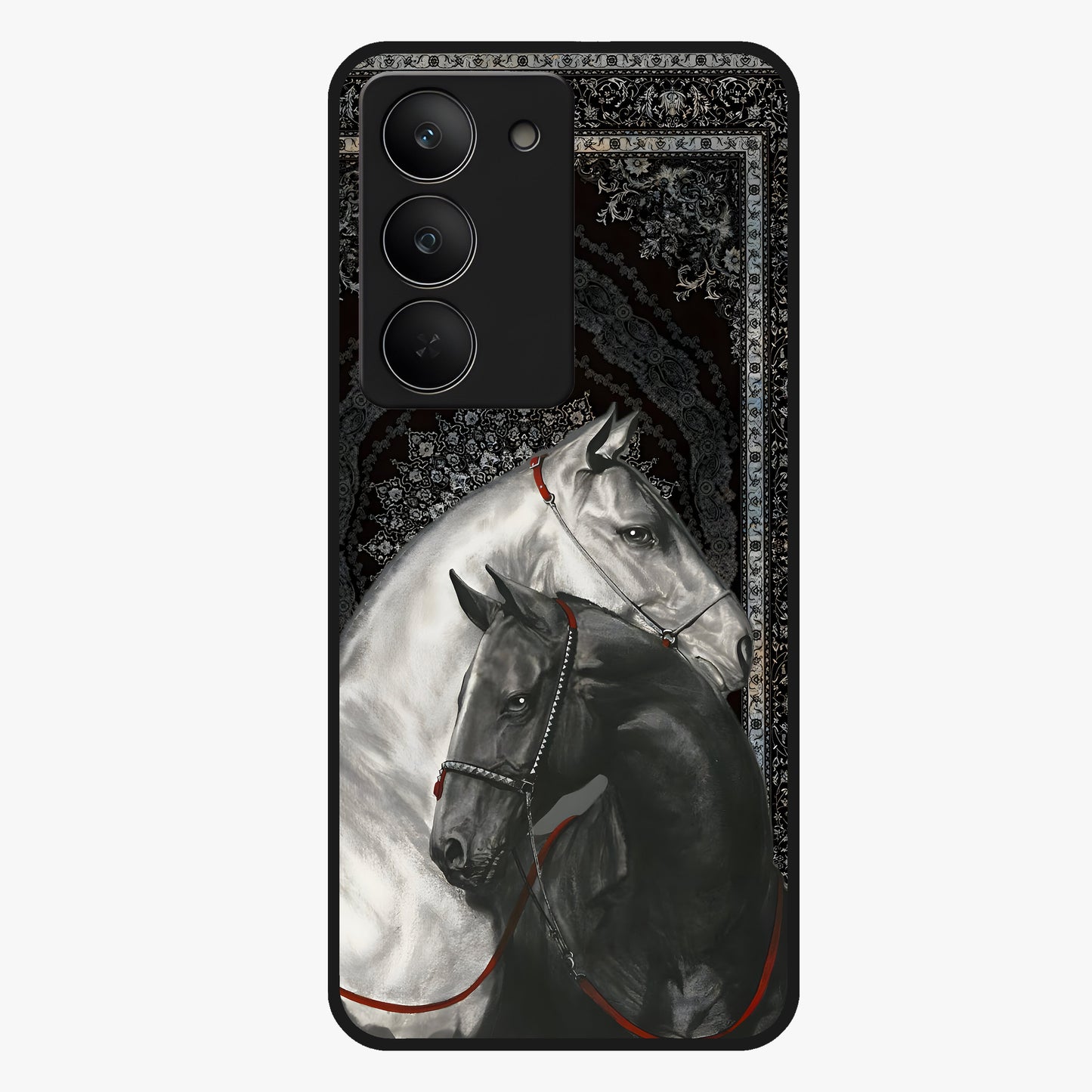 Majestic Ride Legacy Glass Case showing flat back view with powerful automotive inspired artwork and glossy glass finish.
