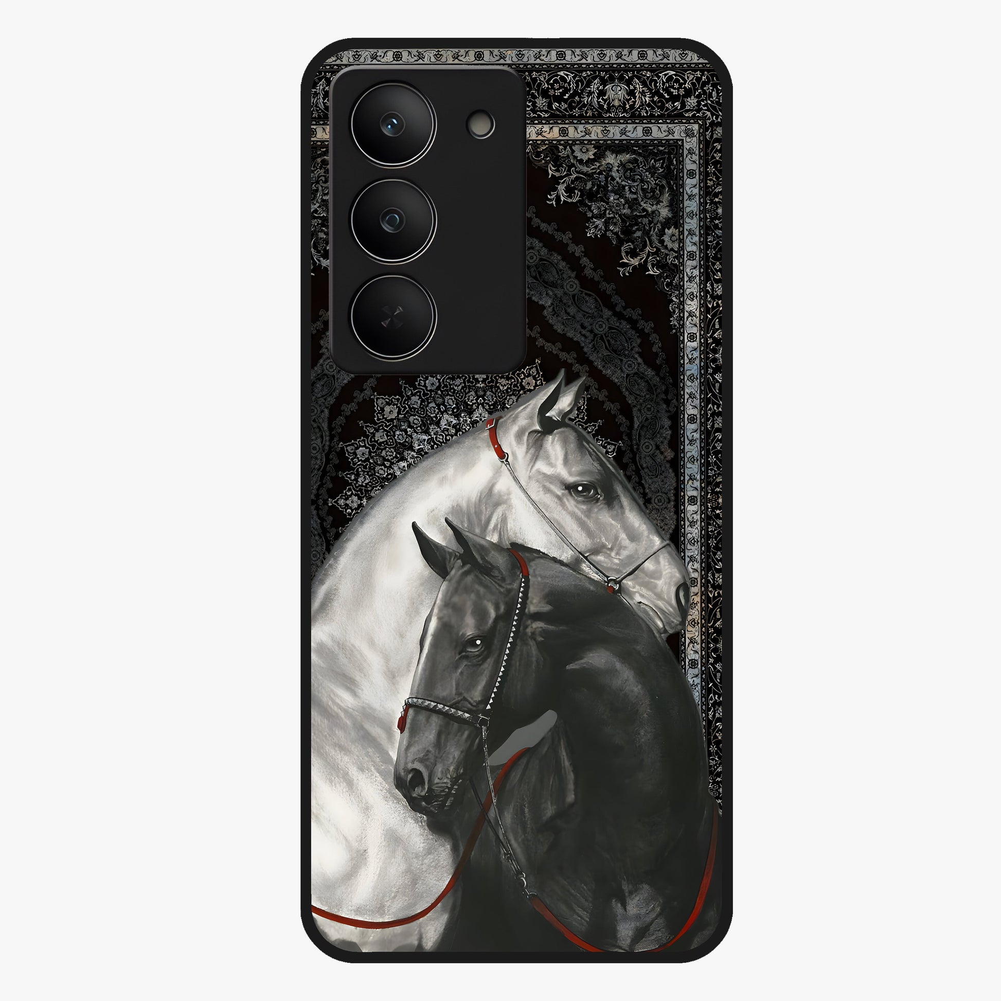Majestic Ride Legacy Glass Case showing flat back view with powerful automotive inspired artwork and glossy glass finish.