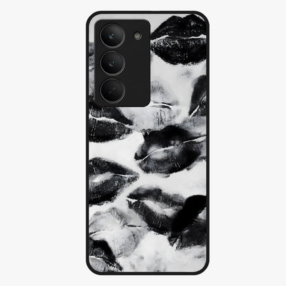 Midnight Kiss Marks Glass Case showing flat back view with lipstick kiss mark artwork and glossy glass finish.