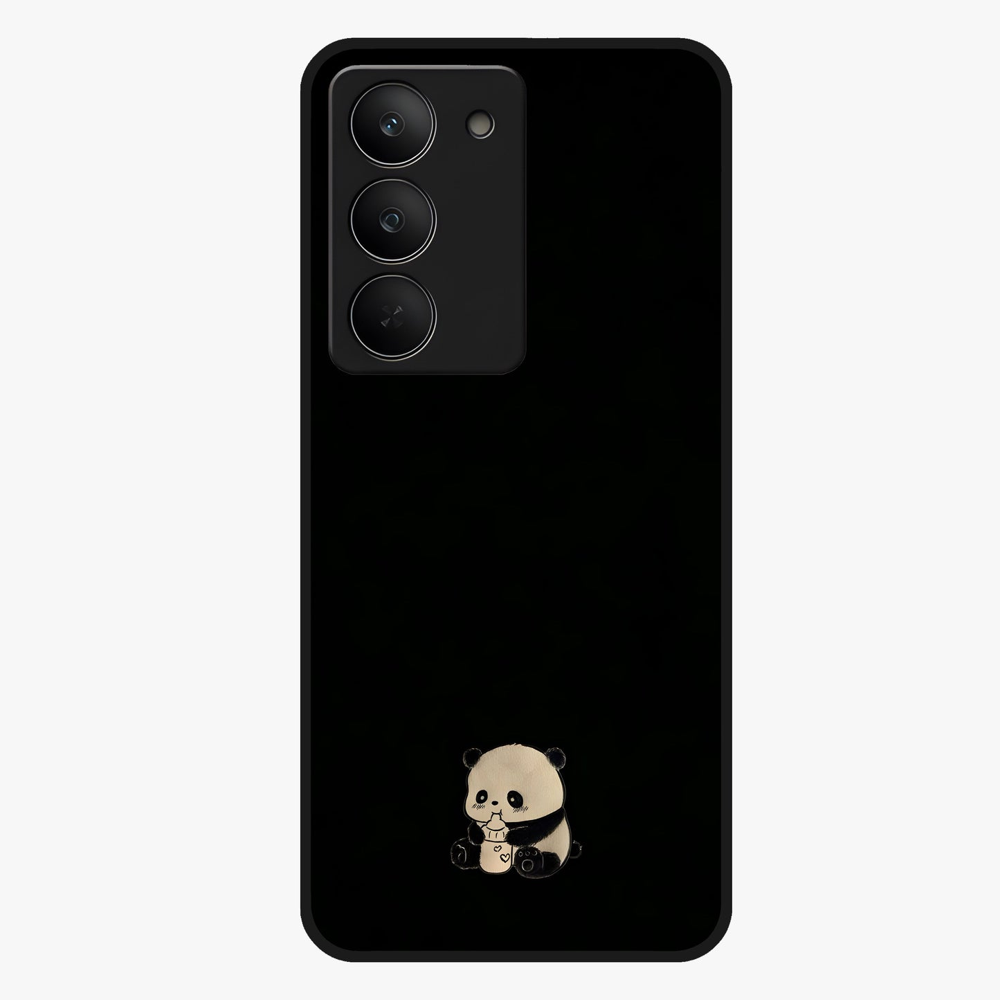 Midnight Panda Love Glass Case showing flat back view with cute panda themed artwork and glossy glass finish.