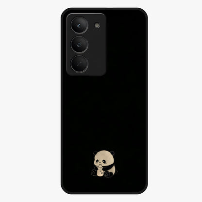Midnight Panda Love Glass Case showing flat back view with cute panda themed artwork and glossy glass finish.