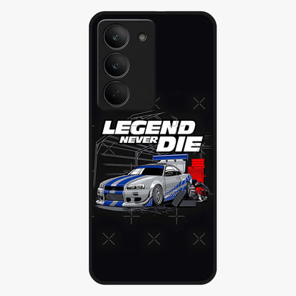 Midnight Racing Legacy Glass Case showing flat back view with sleek racing inspired artwork and glossy glass finish.