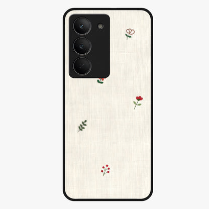 Minimal Petal Whispers Glass Case showing flat back view with soft minimal floral artwork and glossy glass finish.