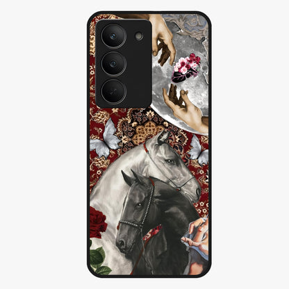 Moonlit Royal Stallion Glass Case showing flat back view with majestic horse under moonlight artwork and glossy glass finish.