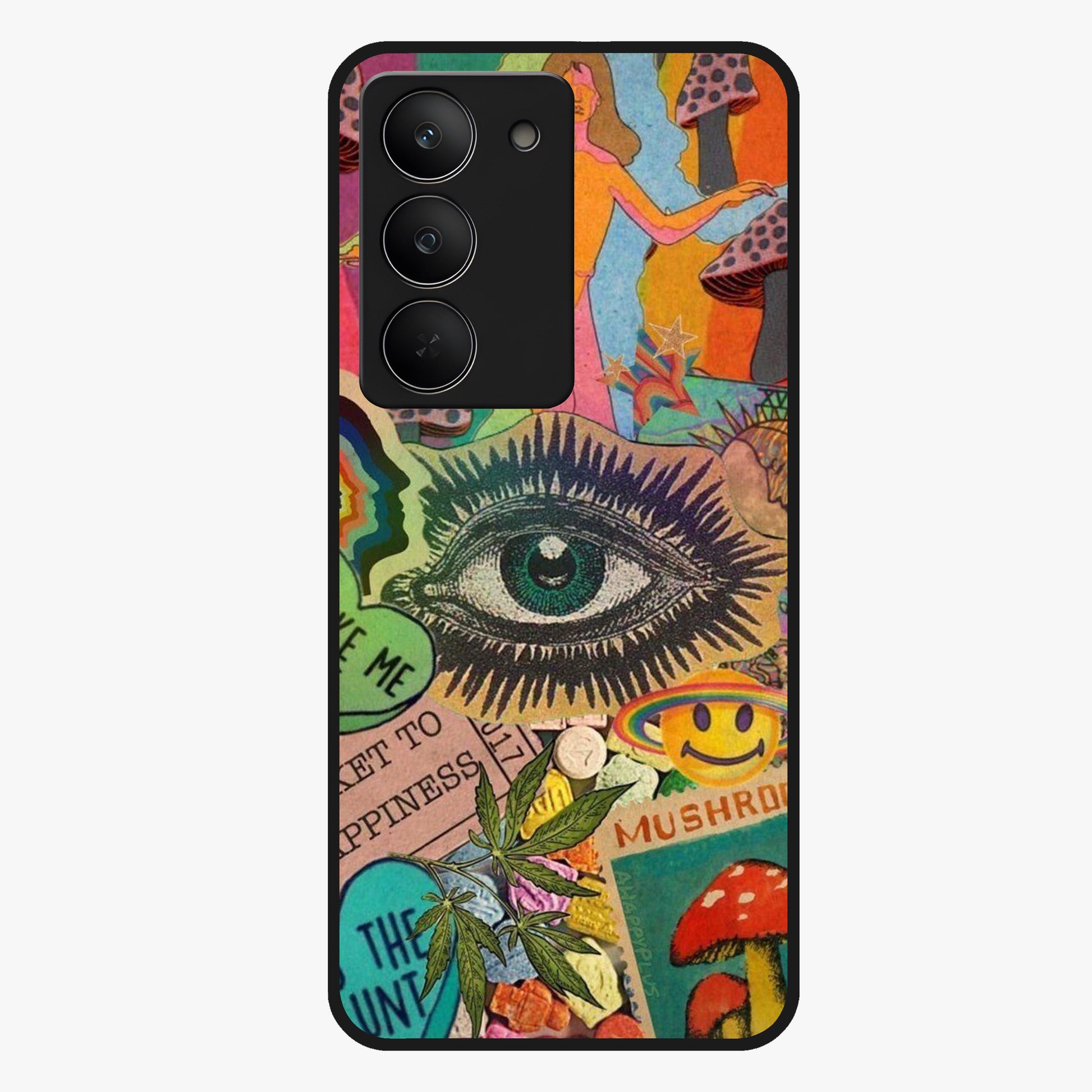 Mystic Eye Wonderland Glass Case showing flat back view with mystical eye themed artwork and glossy glass finish.