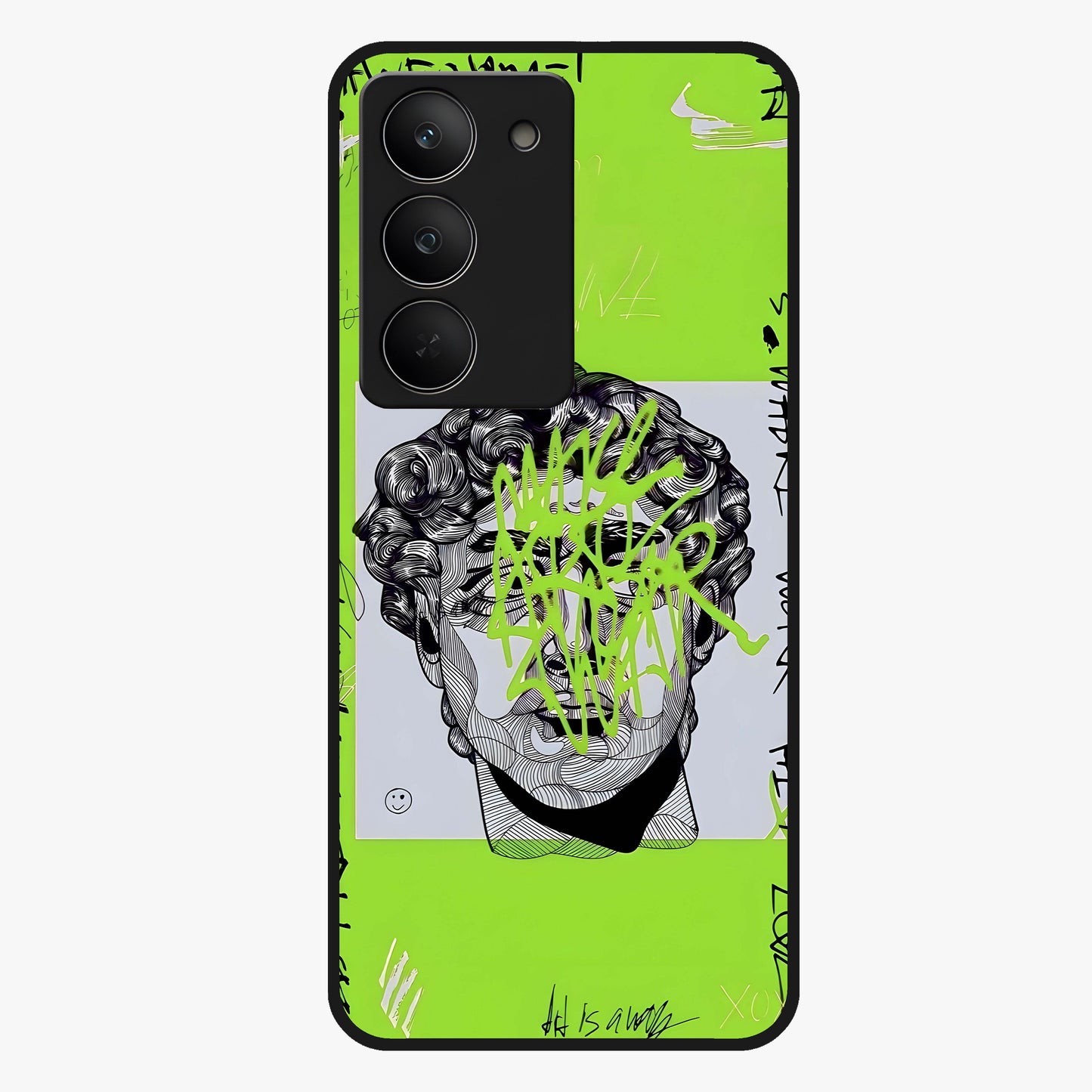 Neo Graffiti Rebellion Glass Case showing flat back view with vibrant graffiti artwork and glossy glass finish.