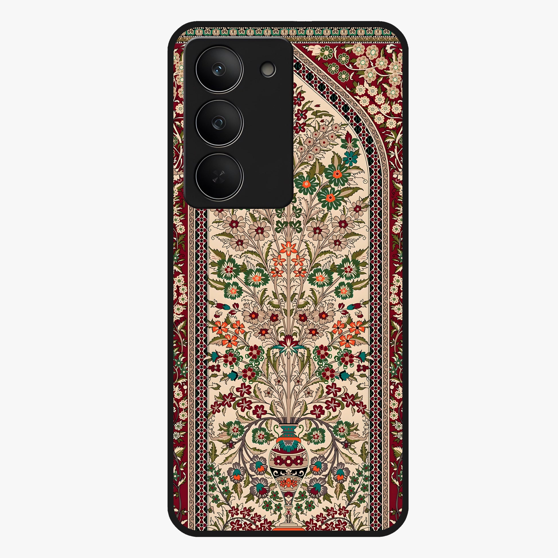 Persian Inspired Glass Case showing flat back view with ornate Persian style pattern artwork and glossy glass finish.
