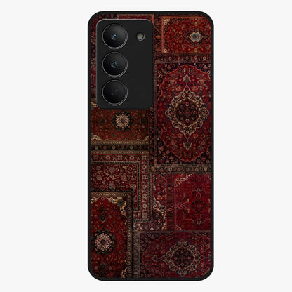 Persian Velvet Tale Glass Case showing flat back view with luxurious Persian velvet pattern artwork and glossy glass finish.