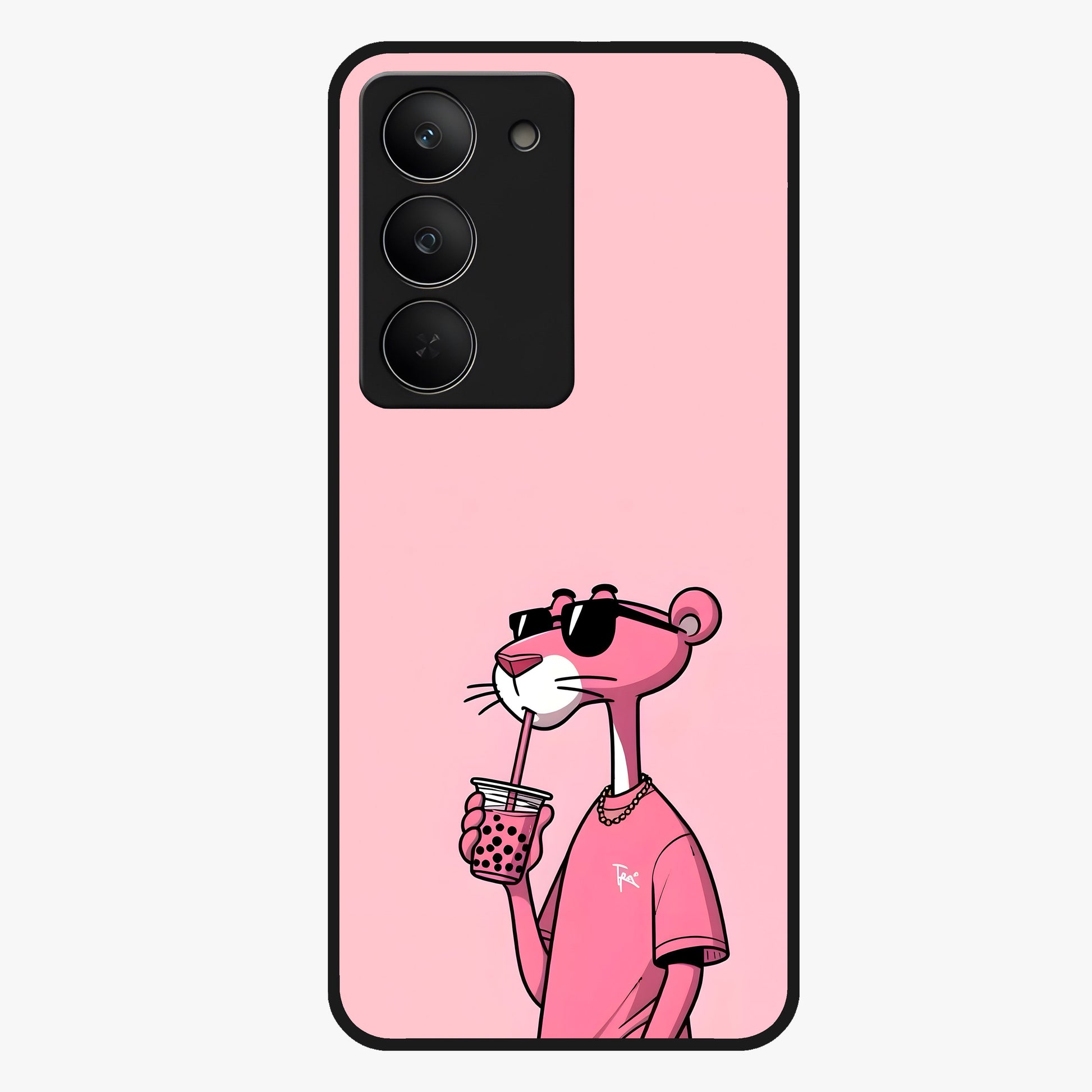 Pink Panther Glass Case showing flat back view with iconic pink panther artwork and glossy glass finish.