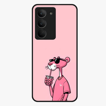 Pink Panther Glass Case showing flat back view with iconic pink panther artwork and glossy glass finish.