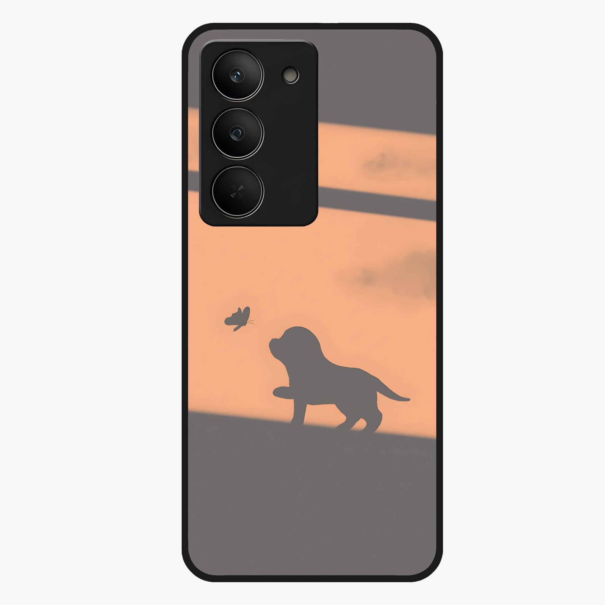 Puppy Shadow Art Glass Case showing flat back view with cute puppy shadow style artwork and glossy glass finish.