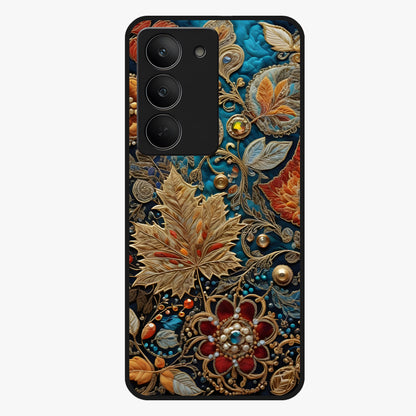 Royal Jewel Garden Glass Case showing flat back view with decorative floral garden artwork and glossy glass finish.
