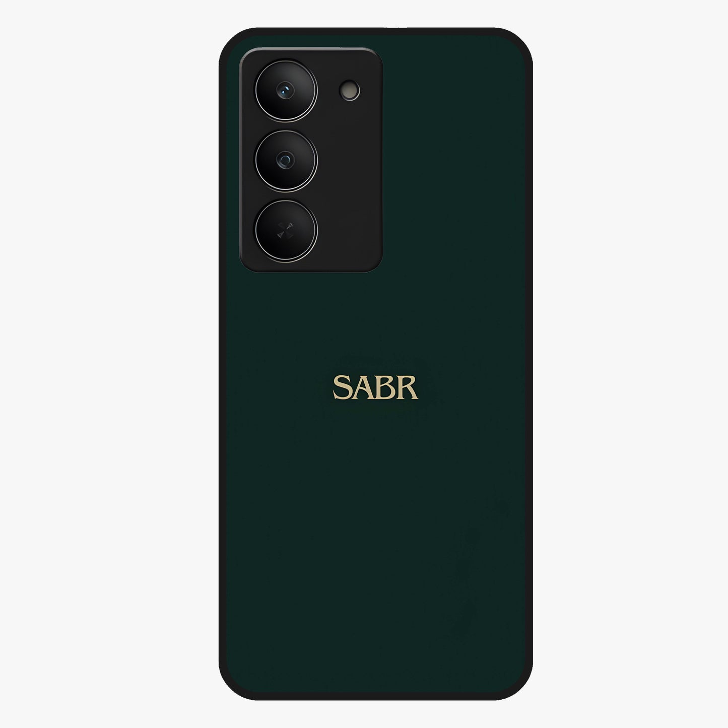 Sabr Minimal Patience Glass Case showing flat back view with minimalist typography artwork and glossy glass finish.
