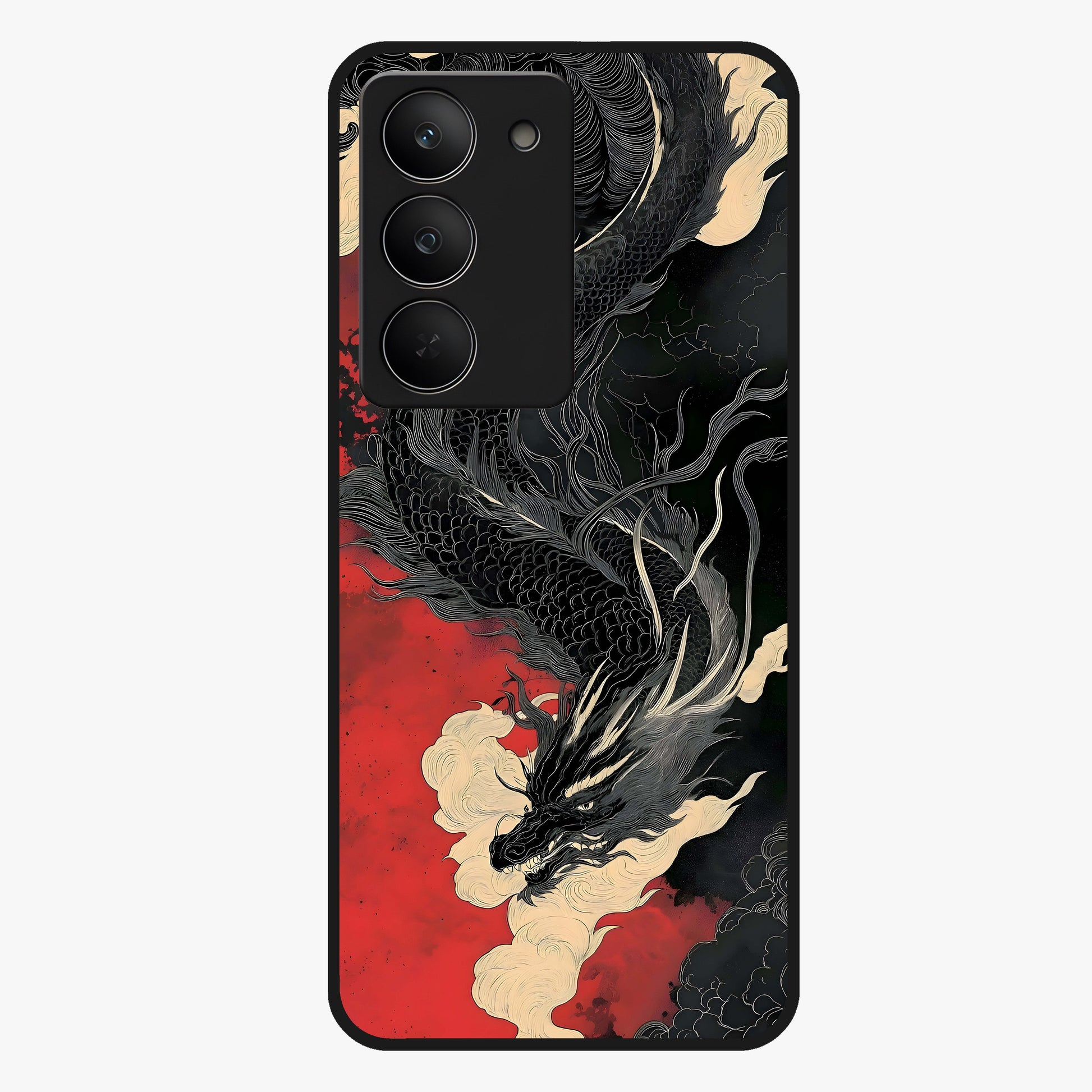 Shadow Dragon Fury Glass Case showing flat back view with fierce dragon artwork and glossy glass finish.