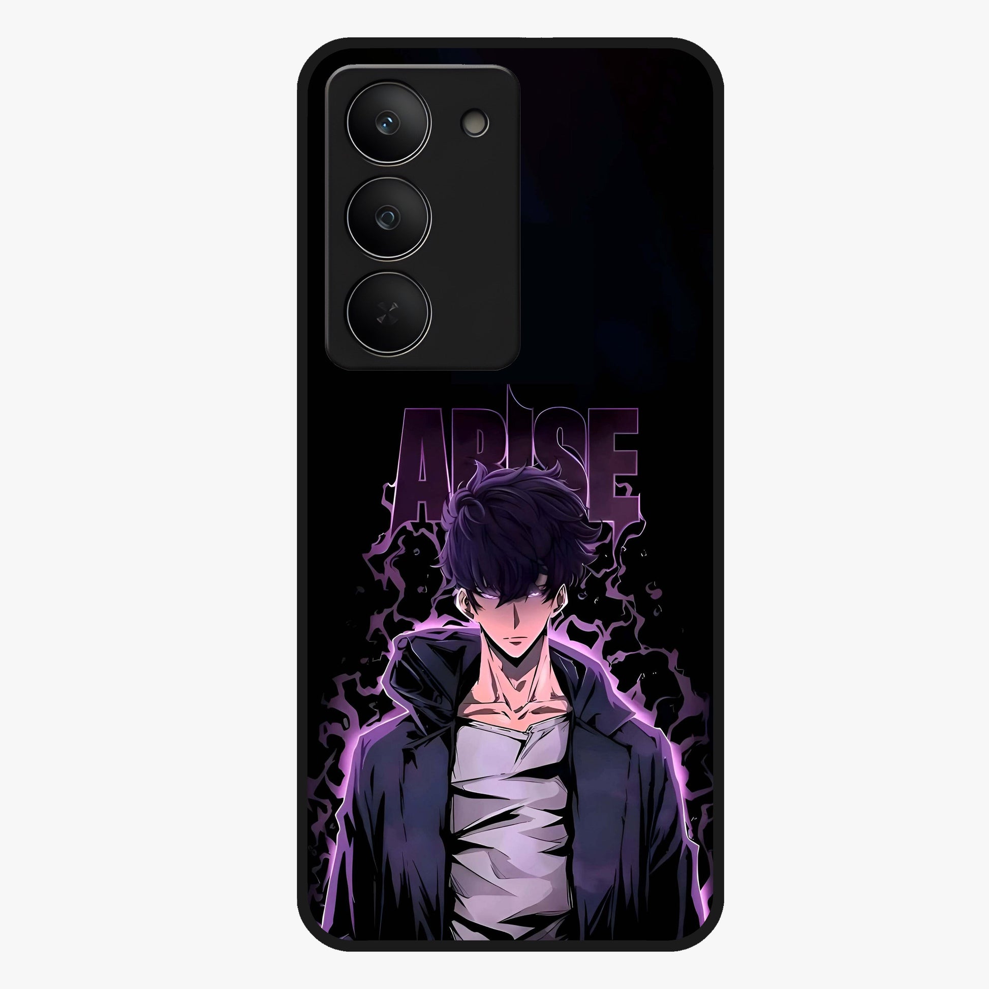 Shadow Monarch Awakening Glass Case showing flat back view with powerful dark monarch themed artwork and glossy glass finish.
