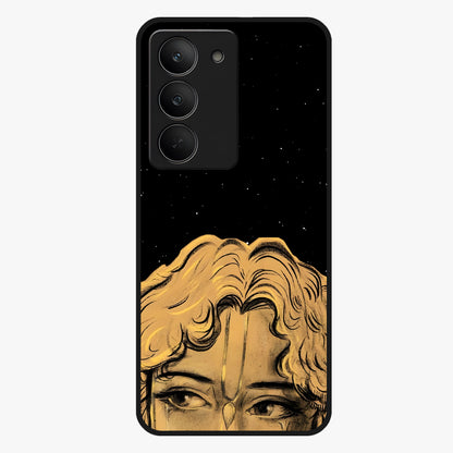 Shri Krishna Art Glass Case showing flat back view with devotional Krishna artwork and glossy glass finish.