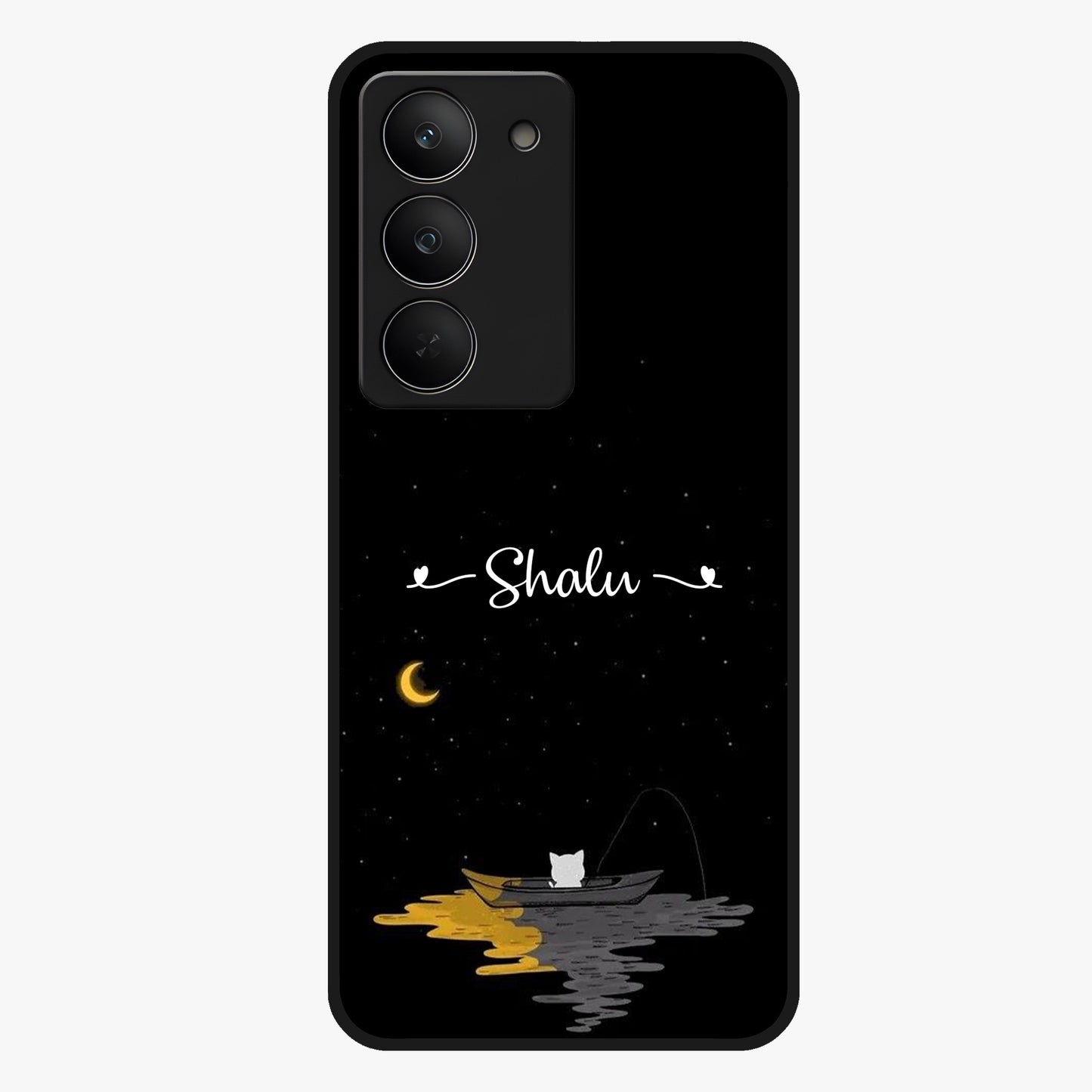 Silent Night Row Glass Case showing flat back view with calm night themed artwork and glossy glass finish.