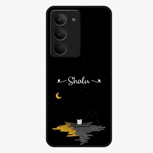 Silent Night Row Glass Case showing flat back view with calm night themed artwork and glossy glass finish.
