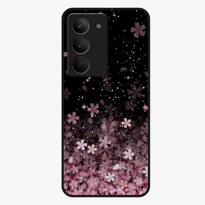 Small Starry Flowers Glass Case showing flat back view with delicate starry floral artwork and glossy glass finish.