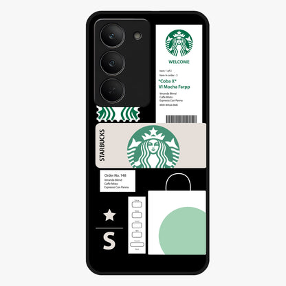 Starbucks Mocha Glass Case showing flat back view with coffee inspired artwork and glossy glass finish.