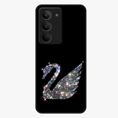 Starlit Swan Grace Glass Case showing flat back view with graceful swan artwork under starry sky and glossy glass finish.