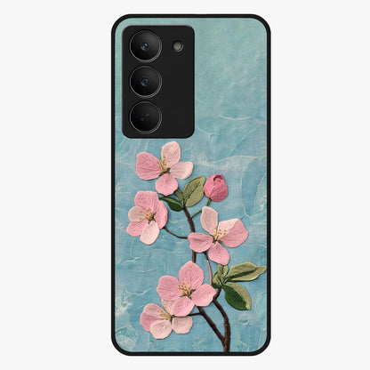 Threaded Blossom Breeze Glass Case showing flat back view with delicate blossom artwork and glossy glass finish.