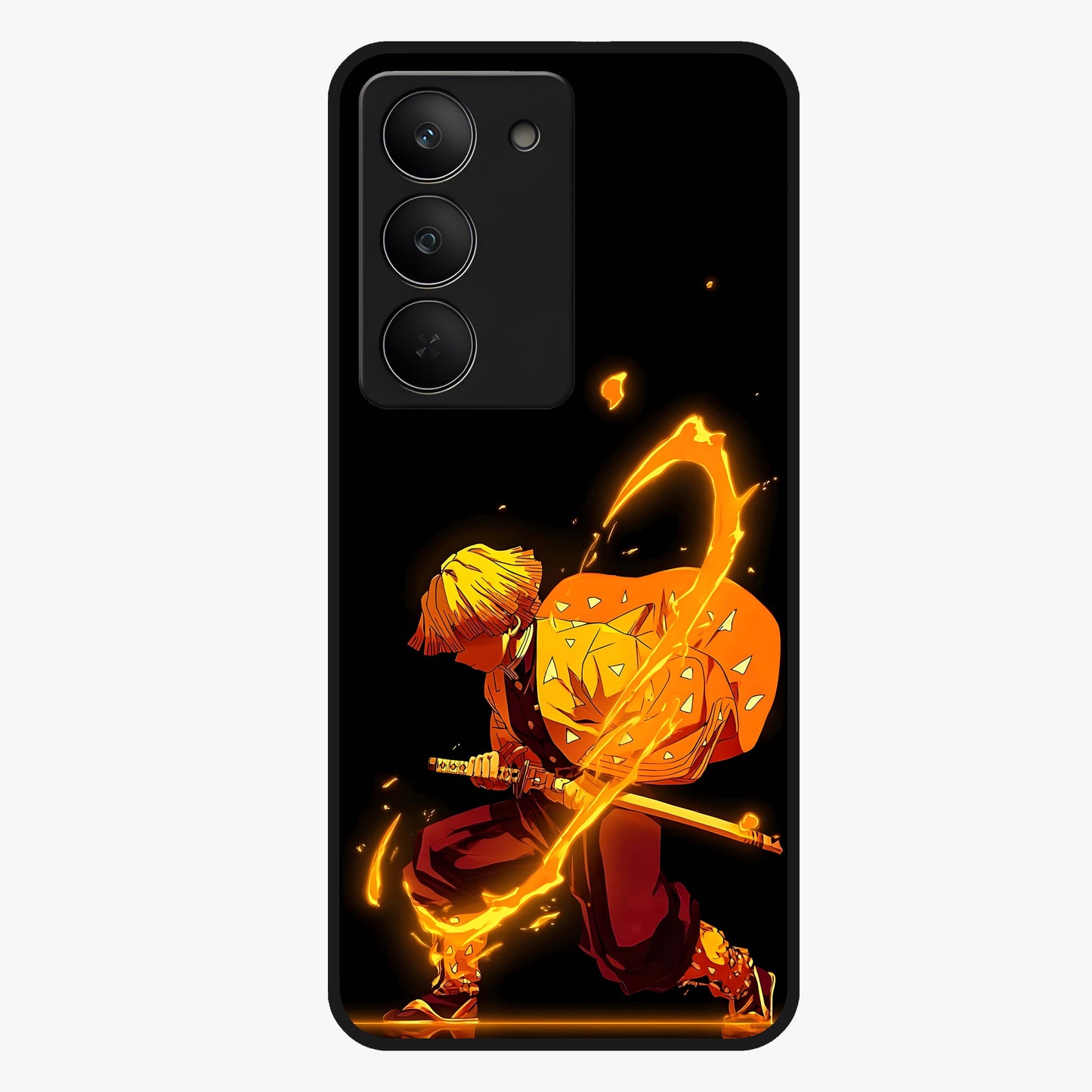 Thunder Flame Execution Glass Case showing flat back view with powerful flame and lightning artwork and glossy glass finish.