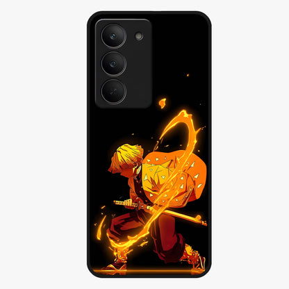 Thunder Flame Execution Glass Case showing flat back view with powerful flame and lightning artwork and glossy glass finish.