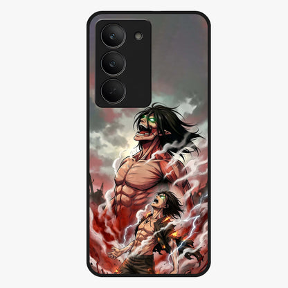Titan Awakening Fury Glass Case showing flat back view with powerful titan inspired artwork and glossy glass finish.