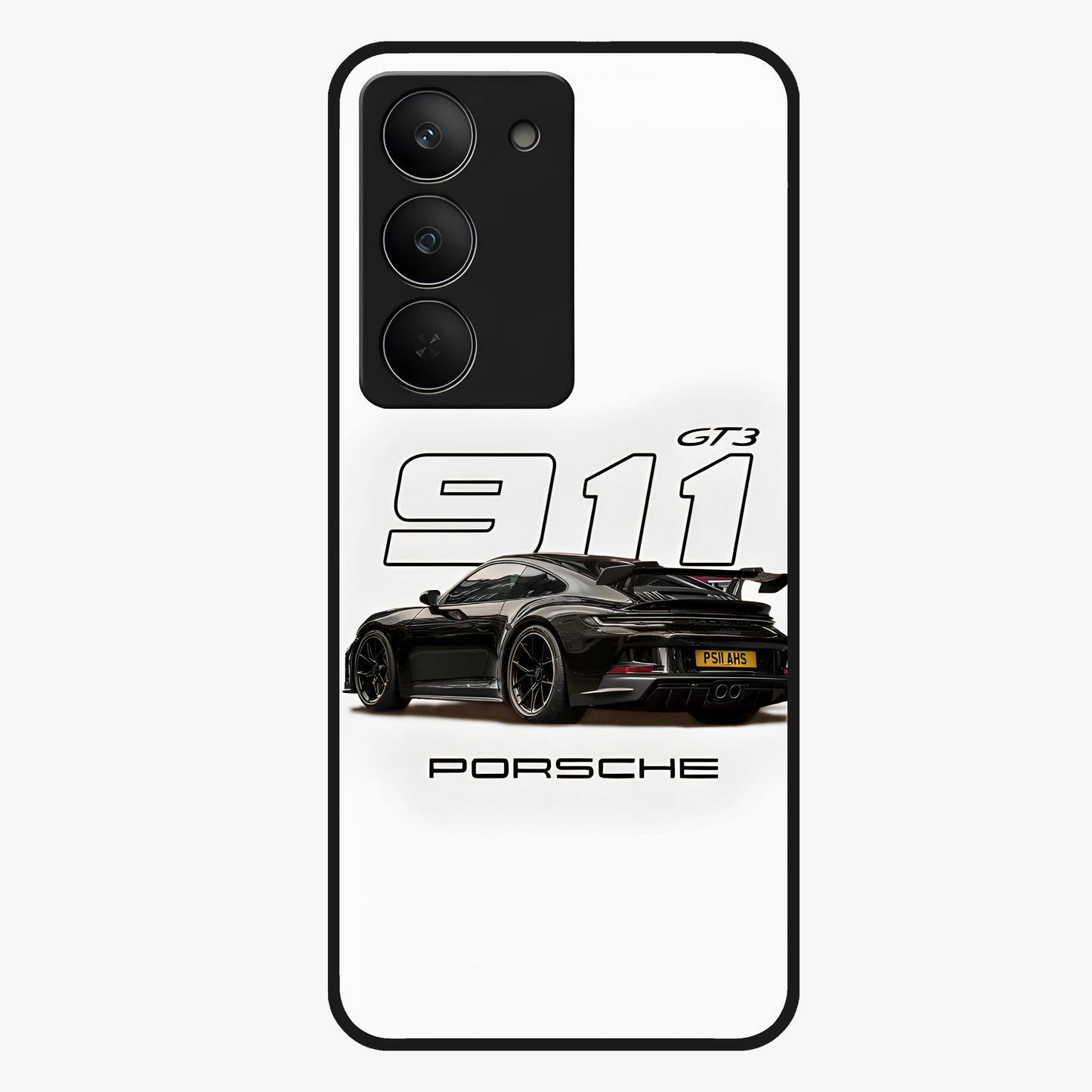 Turbo Legacy Icon Glass Case showing flat back view with iconic sports car inspired artwork and glossy glass finish.