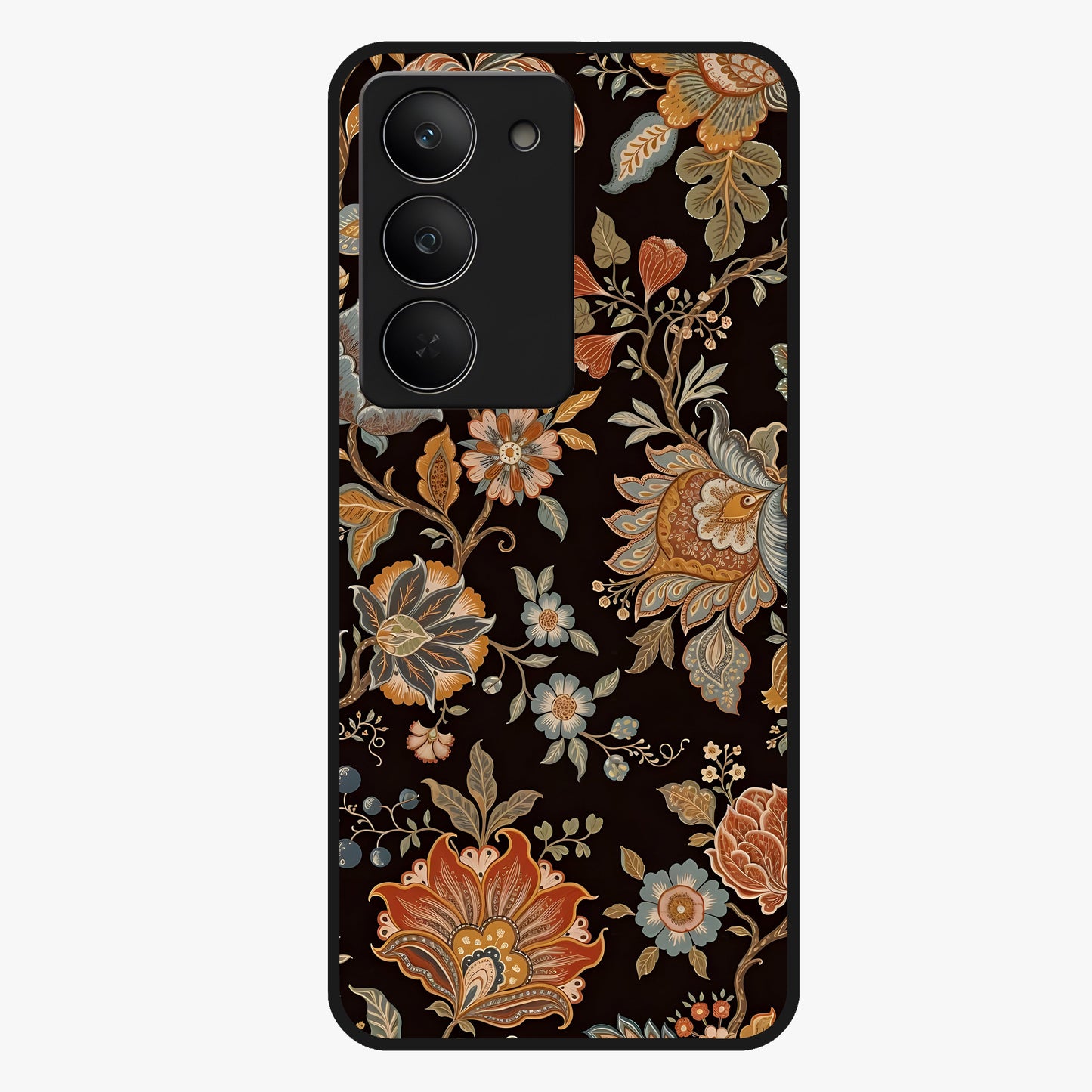 Vintage Floral Dream Glass Case showing flat back view with classic floral artwork and glossy glass finish.