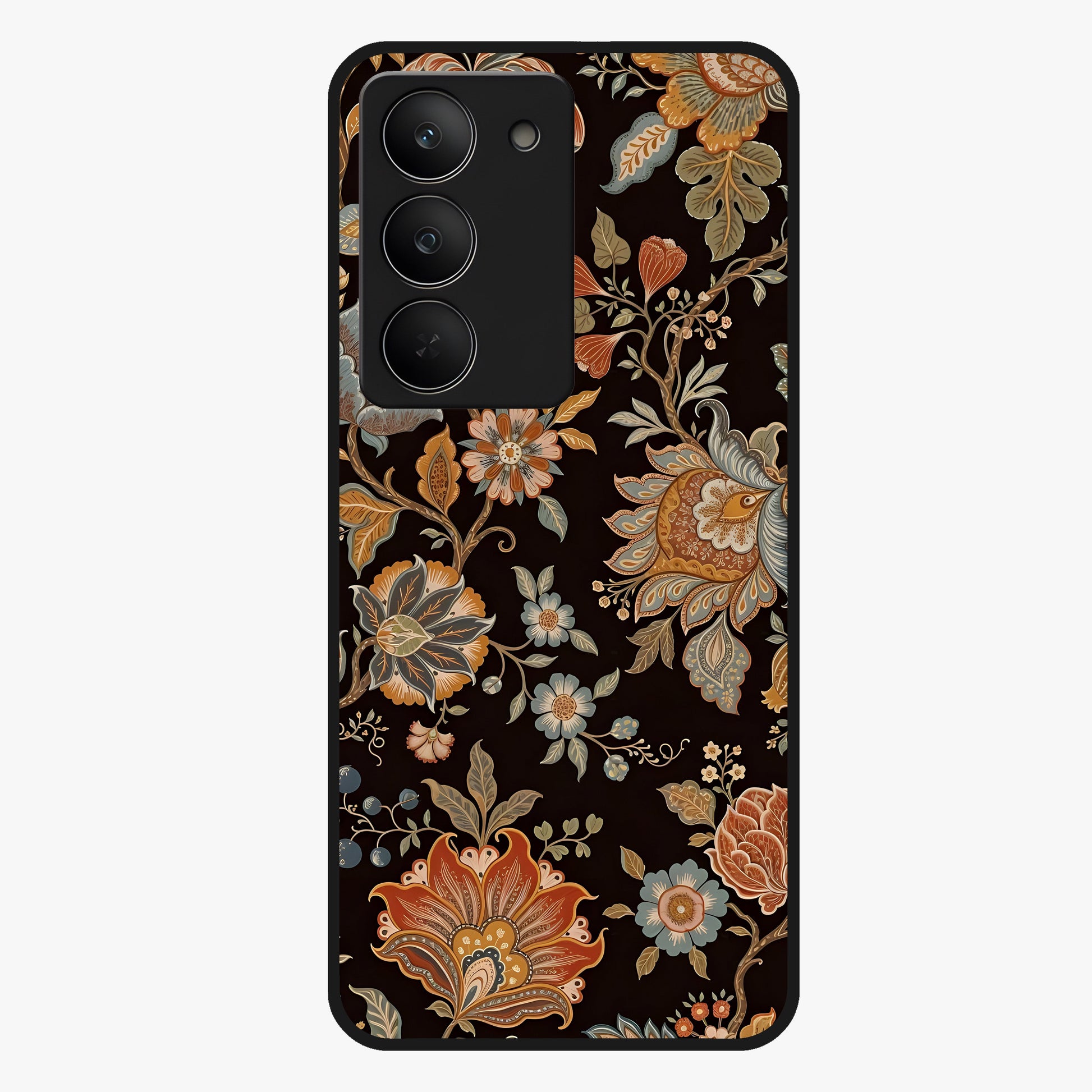 Vintage Floral Dream Glass Case showing flat back view with classic floral artwork and glossy glass finish.