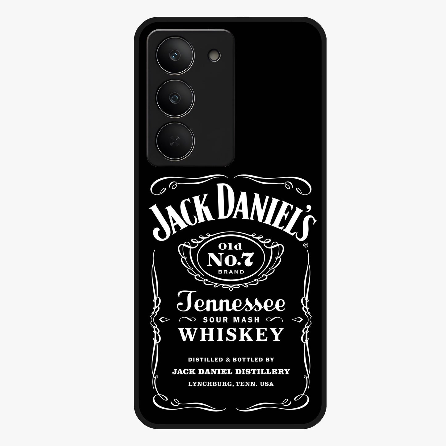 Vintage Whiskey Heritage Glass Case showing flat back view with classic whiskey inspired artwork and glossy glass finish.