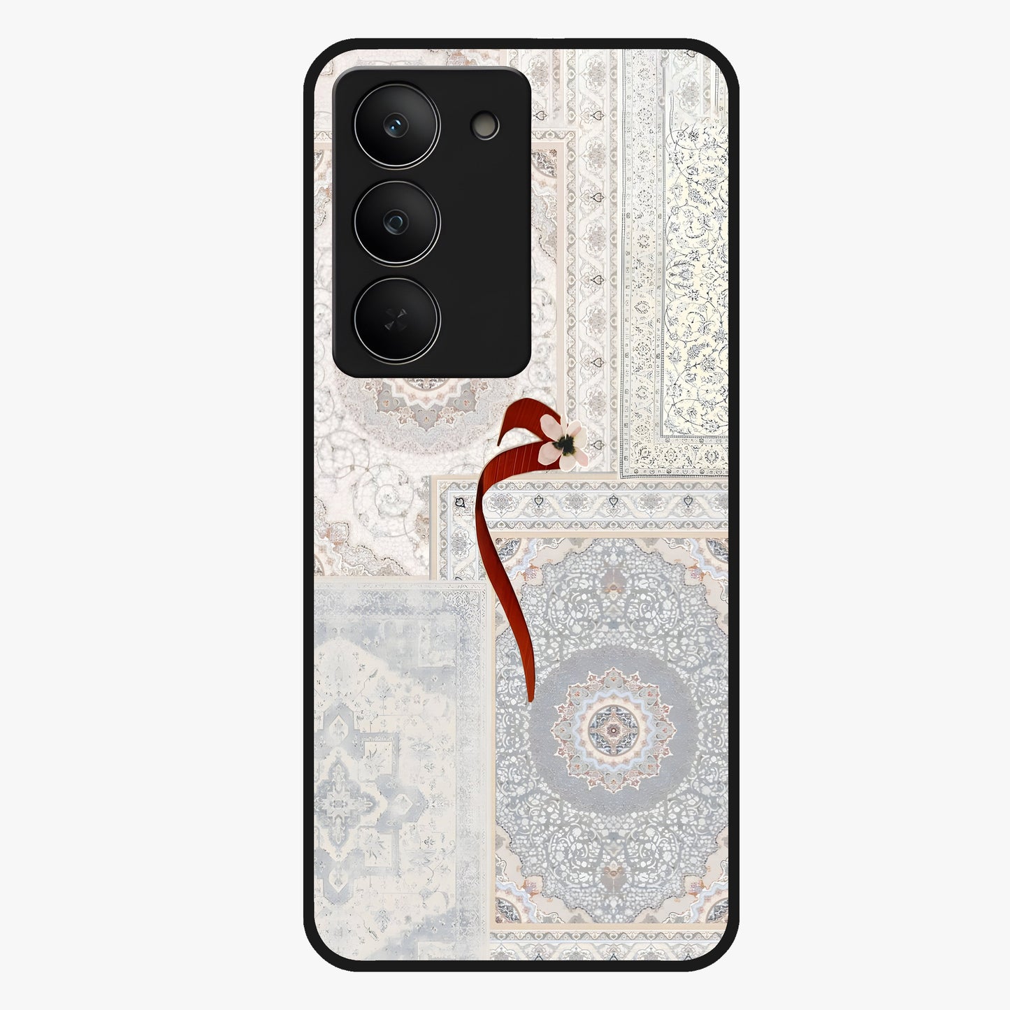 White Aesthetic Bow Glass Case showing flat back view with minimal bow artwork and glossy glass finish.