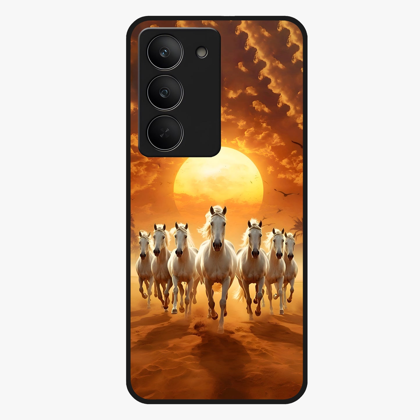 Wild Sunset Majesty Glass Case showing flat back view with majestic sunset landscape artwork and glossy glass finish.