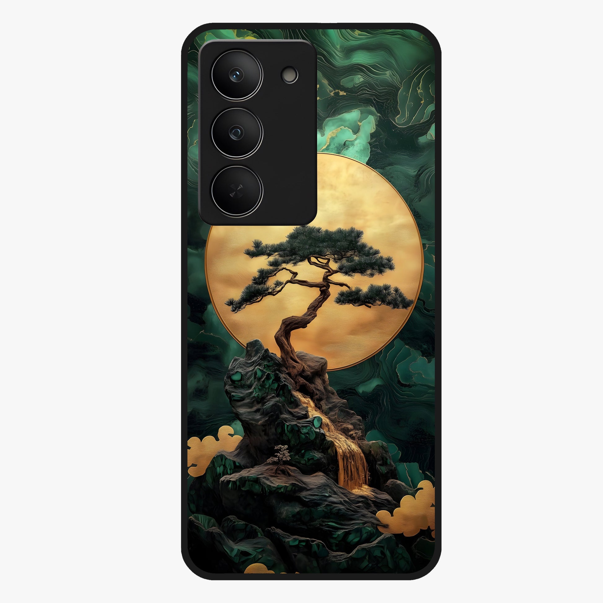 Zen Moon Rise Glass Case showing flat back view with calm moonrise artwork and glossy glass finish.