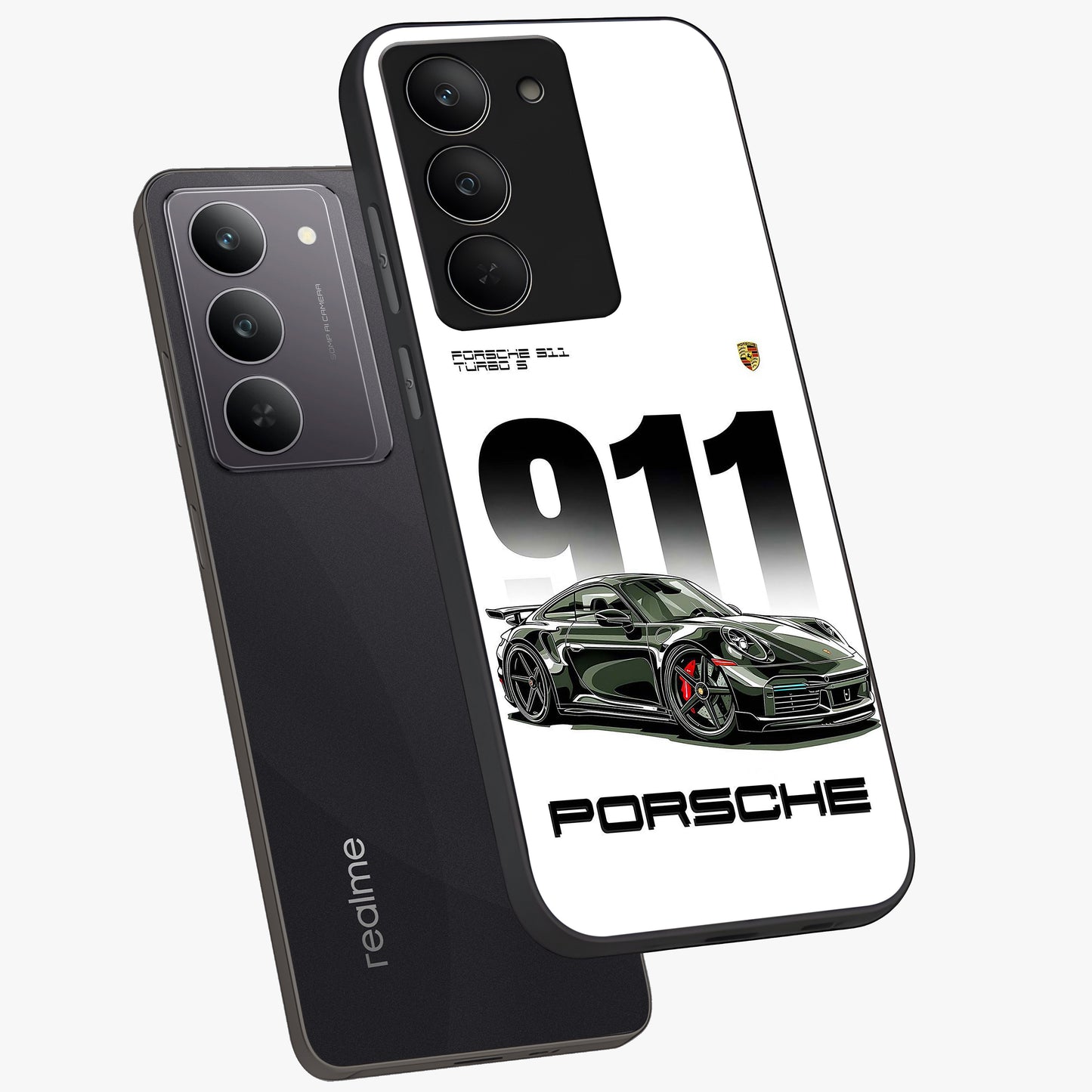 911 Turbo Dominance Glass Case displayed in premium angled mockup highlighting sporty car illustration and sleek glass surface.