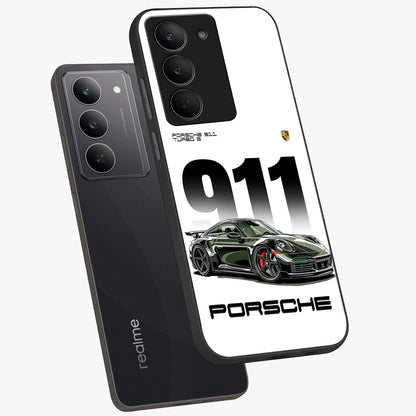 911 Turbo Dominance Glass Case displayed in premium angled mockup highlighting sporty car illustration and sleek glass surface.