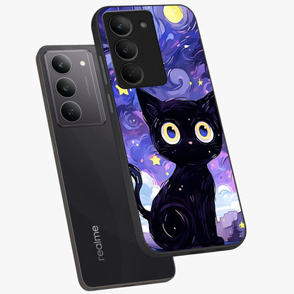 Abstract Cat Art Glass Case displayed in angled mockup highlighting modern abstract cat artwork and sleek glass surface.